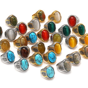 Wholesale Fashion Luxury Retro Exaggerated Hip Hop Rings Personality Punk Fine <strong>Jewelry</strong> Natural Gemstone Stainless Steel Ring - Product Image 1