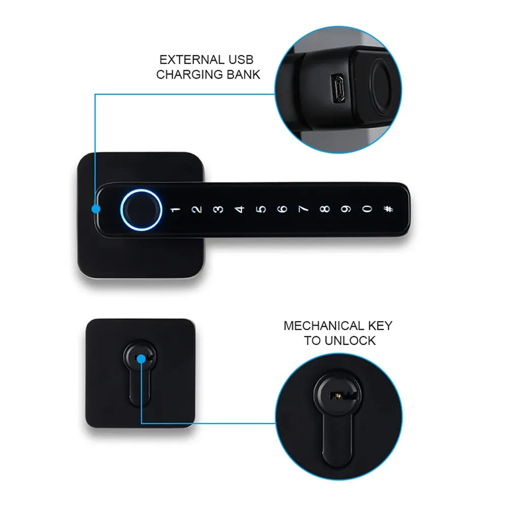 Clavier d'empreintes digitales porte d'entrée sans clé serrure de porte intelligente hôtel bureau à domicile poignée de porte