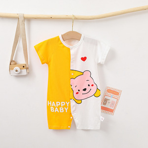 Ropa de bebé de red roja para hombre y mujer, pijamas de bebé de manga corta con abrigo envuelto en culo, mono a rayas fino - Product Image 3