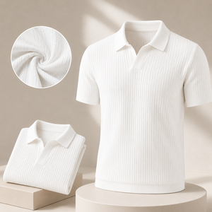 Polo pour hommes coréens style Old Money, tricot côtelé, manches courtes, luxe discret, décontracté, logo personnalisé, polo en maille blanc premium - Product Image 2