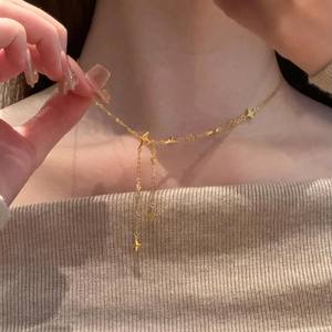 Collier en argent sterling S925, roue étoilée, petit tambour brossé, chaînes de luxe haut de gamme pour femmes, style de rue - Product Image 1