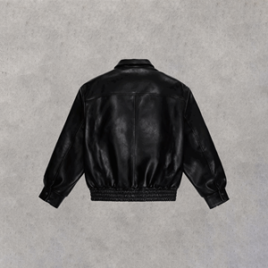 جاكيت ليترمان من الجلد عالي الجودة بتصميم أزياء الشارع مع ياقة قائمة باللون الأسود ورقع مطرزة حسب الطلب - Product Image 2