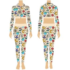 Sublimation Print Women Fitness Clothing Sports Top And High Waisted Workout Leggings Yoga Set