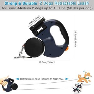 Desain baru dua tali anjing dengan pemegang tas limbah & lampu led-bebas kusut, ekstensi 3m, Ideal untuk jalan-jalan malam - Product Image 4