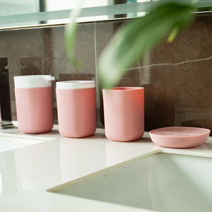 Juego de Accesorios de Baño de Plástico Rosa de 4 Piezas, Económico, Ecológico y Duradero, con Cubo de Basura, Portacepillos de Dientes, Vaso y Jabonera, MOQ Bajo - Product Image 6