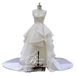 Xf17065 vestido de noiva de design exclusivo, vestido de noiva alto e baixo com renda chanitly bonito 2021