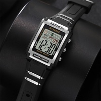 Montre numérique électronique de sport rectangulaire SYNOKE Hangzhou, étanche, lumineuse, 5 BAR, bracelet en cuir PU, grand écran, alarme