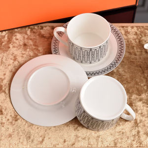 High Quality European Minimalist Tea Set Black Line Bone China Royal Style Ceramic Saucer and Cup for <b>Coffee</b> Drinkware - Product Image 4