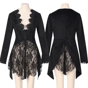 2023 nouveau manteau court gothique foncé femmes Sexy dentelle smoking robe mince