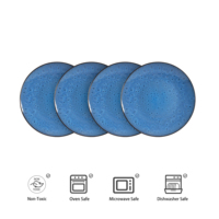 Elegance Ware Ensemble de table en porcelaine bicolore noir pour l'extérieur et bleu pour l'intérieur en céramique émaillée en vente