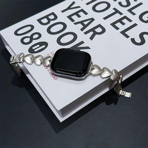 Apple <b>Watch</b> Heart Shape Metal Band 20mm Silver Bangle Strap for <b>Women</b> <b>Smart</b> <b>Watch</b> Bands - Product Image 2