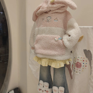 Tongxingyuan Girls Fleece Lined Jeans Mid Waist Straight Leg Winter Pants Childrens Clothing - Product Image 4