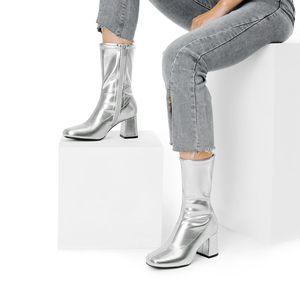 Botas <span class=keywords><strong>Gogo</strong></span> de media pantorrilla para mujer a la moda, botines de punta cuadrada con tacón de bloque bajo y cremallera - Product Image 6