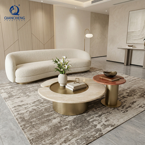 Juego de <span class=keywords><strong>Mesa</strong></span> de <span class=keywords><strong>Centro</strong></span> de Lujo, Muebles Modernos para Sala de Estar, <span class=keywords><strong>Mesa</strong></span> de <span class=keywords><strong>Centro</strong></span> Redonda de <span class=keywords><strong>Travertino</strong></span> Natural con Base de Acero Inoxidable para Hogar y Hotel - Product Image 1