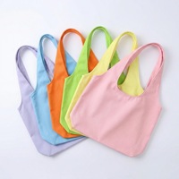 Sac fourre-tout vierge grande capacité couleur macaron avec bandoulière intégrée, sacs réutilisables, cabas en coton couleur unie mignons