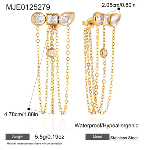 MICCI Nuovi Arrivi <span class=keywords><strong>Orecchini</strong></span> a Catena Lunga con Zirconi Raffinati per Donna in Acciaio Inossidabile Placcato Oro 18K Anti-Ossidazione - Product Image 4