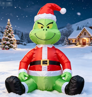 Déguisement gonflable du Grinch assis avec lumières LED intégrées pour la décoration de Noël et comme accessoire de jardin