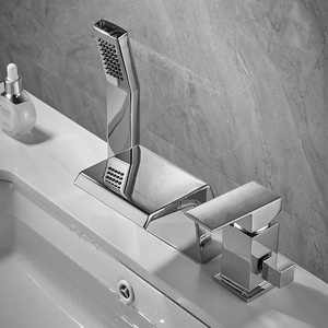 Juego de grifo de lavabo negro cromado de 3 agujeros moderno Bañera de masaje con salida de <span class=keywords><strong>cascada</strong></span> dividida con función de frío caliente de tres piezas - Product Image 6