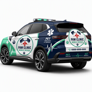 Autocollant graphique personnalisé en vinyle pour voiture d'ambulance animale, motif croix médicale, pour décoration de carrosserie de SUV et promotion de clinique vétérinaire, vente en gros - Product Image 3