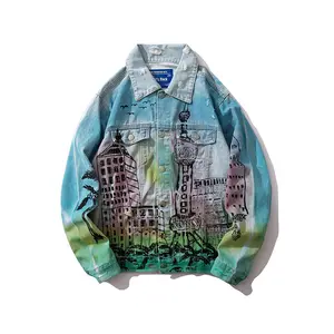 Áo Khoác Denim Graffiti Cho Nam, Áo Khoác Denim Họa Tiết Rằn Ri 9047