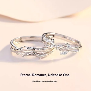 Bagues assorties pour couple Lianli Zhi, argent sterling S925, zircon, forme de feuille, une paire, homme femme, style Instagram, design de niche - Product Image 2