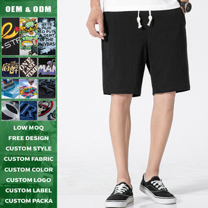 Pantalones Cortos de Verano para Hombre, Talla Grande, Casuales, de Playa, Color Sólido, Mezcla de Lino y Algodón, Corte Holgado, Deportivos, de Cinco Puntos - Product Image 1