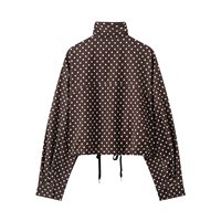 Ensemble femme 2025 nouveau 2 pièces loisirs imprimé à pois col montant veste à manches longues + costume short rétro femme à pois
