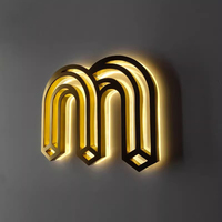 Enseigne lumineuse 3D en acier inoxydable avec logo LED, lettres en métal noir rétroéclairées, signalétique avec alimentation par transformateur