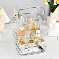 Organisateur de maquillage en plastique, boîte de rangement pour produits de soin de la peau, présentoir à cosmétiques avec tiroir à 2 niveaux et couvercle transparent