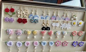 أقراط كروشيه قطنية كروشيه أقراط عباد الشمس خيوط دانتيل فاكهة 14 قيراط مطلية بالذهب أقراط كروشيه متدلية مثقوبة - Product Image 5