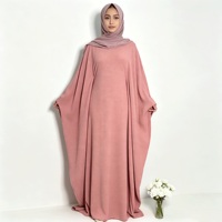 Kaftan chauve-souris rose poudré pour femme, vêtement modeste monochrome, tenue islamique musulmane, longueur ras du sol, couvrance intégrale