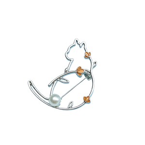 Cute Kitten Brooch Pearl Inlay Zinc Alloy Animal Shape Unisex Fashion Gift Jewelry - Product Image 5