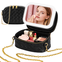 Trousse de maquillage MLG avec miroir LED, grande capacité, organiseur de cosmétiques de voyage avec séparateurs réglables, porte-pinceaux, bandoulière