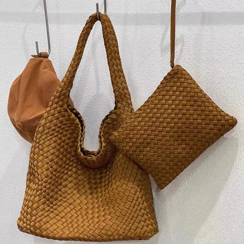 New Trendy Fashion Neoprene Weave Tote Bag Set Multi Use Mother Child Bag Shoulder Bag