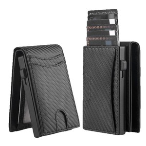 Portefeuille porte-cartes magnétique avec emplacement pour AirTag, design en fibre de carbone noire, unisexe, usage quotidien - Product Image 5