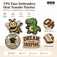 Étiquettes thermocollantes HMJ personnalisées en TPU à effet brodé, patchs de logo 3D en relief souples et flexibles pour vêtements, chapeaux, sacs et articles vestimentaires