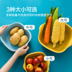 Double Layer Drain <b>Basket</b> For Fruit Vegetable Washing Kitchen Sink Colander With Drainage Holes Multi Size Options - Product Image 4