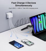 Bloc de chargeur USB C fin et plat 40W Chargeur mural 4 ports Type C Chargeur rapide PD 20W QC3.0 Adaptateur secteur pour téléphone portable