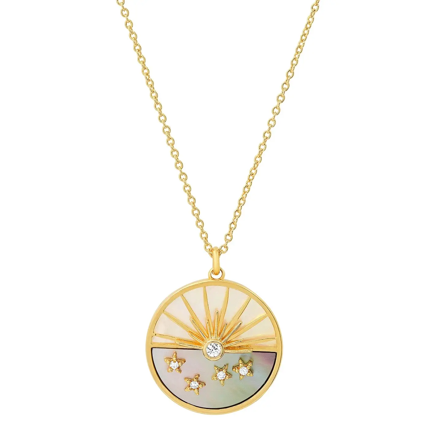 Custom 18K Gold Plated Sun and Moon And Star Zircon Pendant Necklace full with zircon Square Necklace