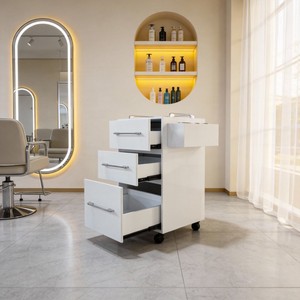 Salon Hairdressing Wooden Modern Hair Cutting Cart with Hair Dryer Holder Customizable Size and Color with Drawer <b>Trolley</b> - Product Image 3