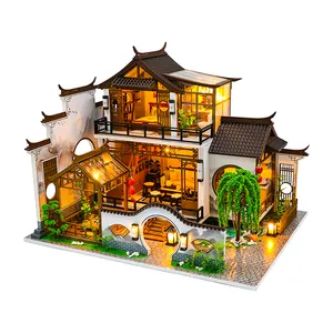 Chất lượng cao cô gái handmade đồ chơi hiện đại Búp bê đồ nội thất nhà lắp ráp DIY thu nhỏ Dollhouse với ánh sáng