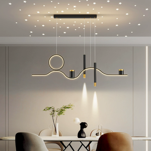 Moderno semplice ferro nero LED regolabile regolabile altezza lampadari lungo strisce tavoli da pranzo creativo cielo stellato Bar - Product Image 1