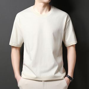 เสื้อยืดผู้ชายผ้าฝ้ายแท้ถักน้ำหนัก 200 กรัม รุ่นใหม่ประจำฤดูร้อนปี 2025 สไตล์เรียบง่าย สีพื้น ทรงหลวม ไหล่ตก แขนสั้น - Product Image 1