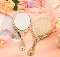 Miroir à Main Compact Ovale Doré Rétro Vintage Très Vendu, Petit Miroir de Maquillage Portable de Princesse en Argent Gaufré