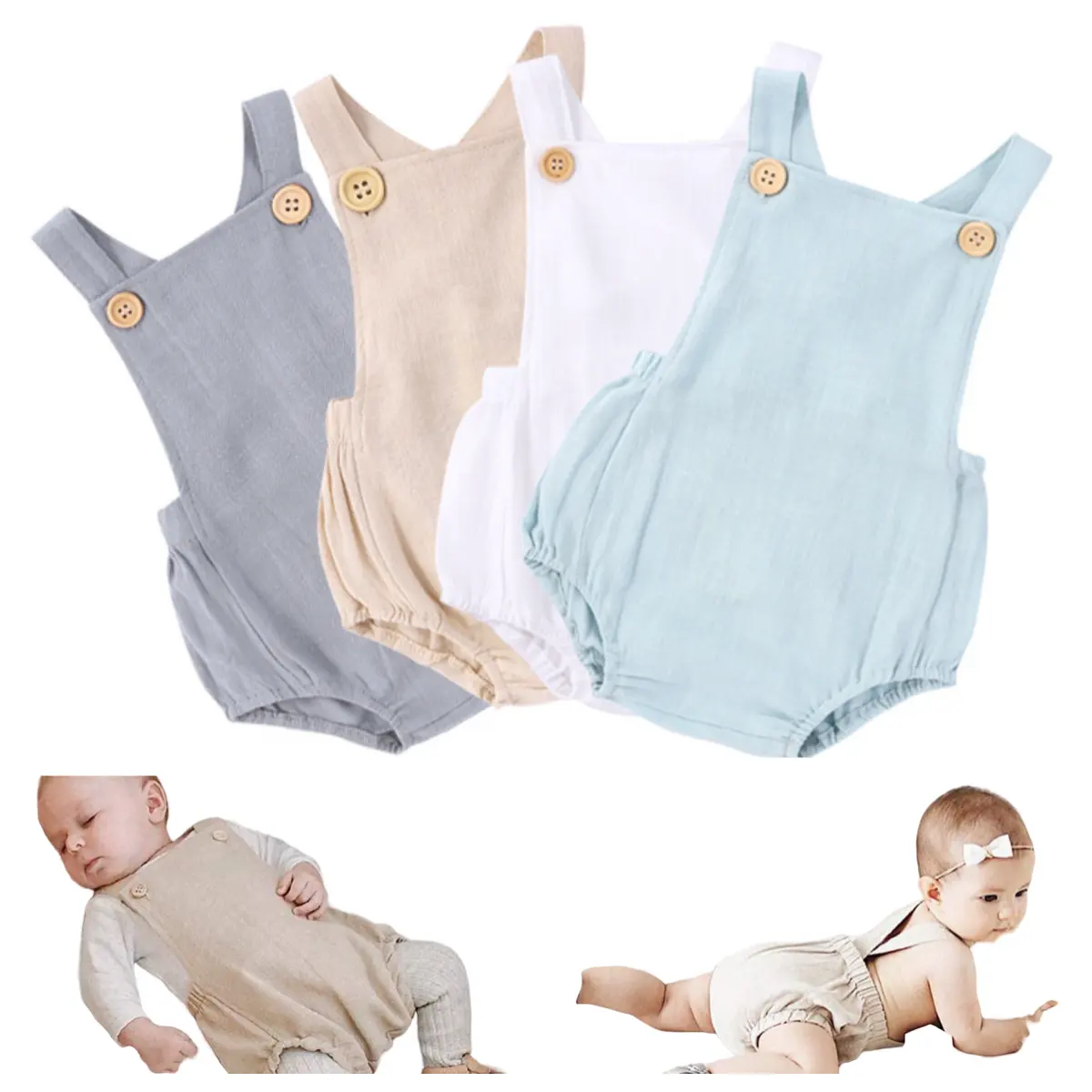 Hot styles summer cotton linen baby bubble suspender romper onesie baby boy girl toddlers infants clothes rompers newborn