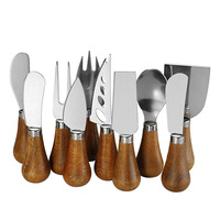 Ensemble de couteaux à crème jetables en bois d'acacia de style occidental pour servir le pain et le fromage en stock transfrontalier