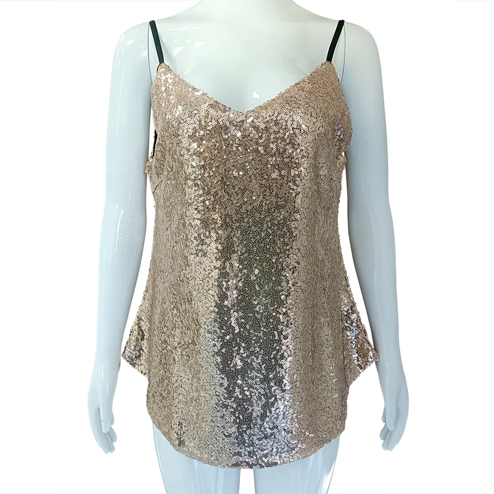 Bling bling sexy glitter womens gold black red adjustable strap tank top high quality sequin tops