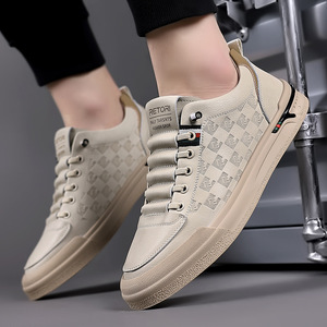 RETORI Men's White Casual Sneakers Round <b>Toe</b> Breathable Synthetic Upper Rubber Outsole Geometric Pattern Buckle Walking Shoes - Product Image 3