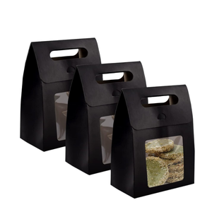 Petite boîte cadeau autoportante en matériaux recyclés, adaptée aux aliments, couleur unie simple, avec fenêtre, en papier kraft, doublure en éponge - Product Image 1