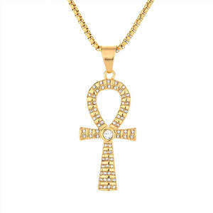Custom 316L Stainless Steel Charm <b>Necklace</b> 14K 18K PVD Gold Plated Fine Jewelry Fashion Zircon Cross <b>Ankh</b> <b>Necklace</b> For Women - Product Image 5